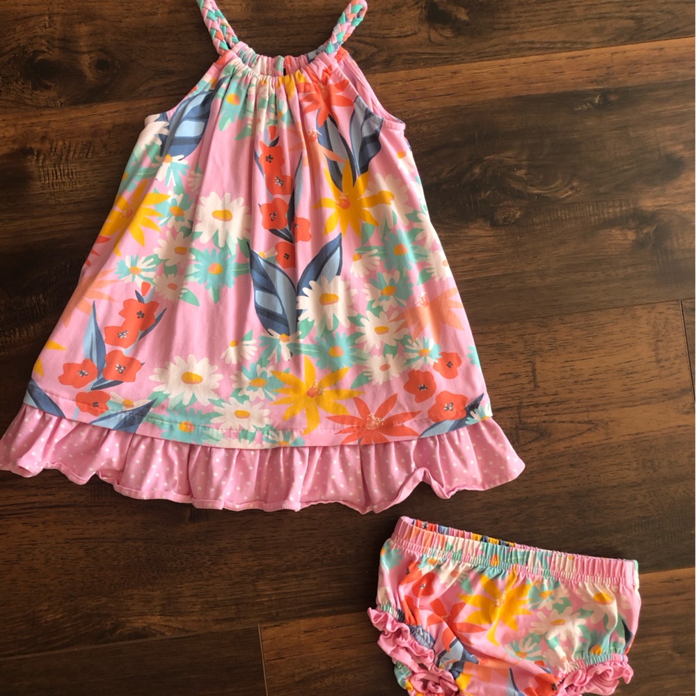Matilda Jane tropical pink braided halter dress w/diaper cover 12-18M